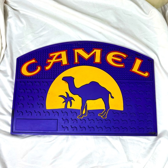 Vintage 90s Camel Ciggs Logo rubber bar mat in Blue and Yellow - Picture 1 of 7